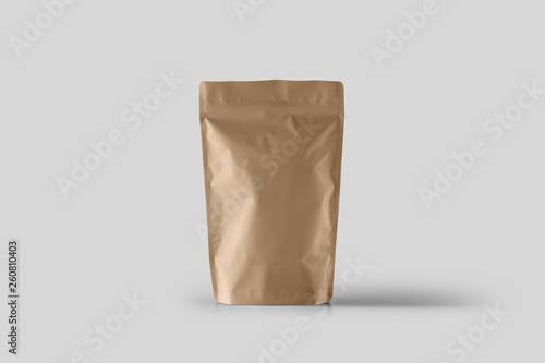 White Blank Doy Pack, Doypack Foil Food Or Drink Bag Packaging With Spout Lid Isolated On White Background. Mock Up Template Ready For Your Design. 3D rendering.