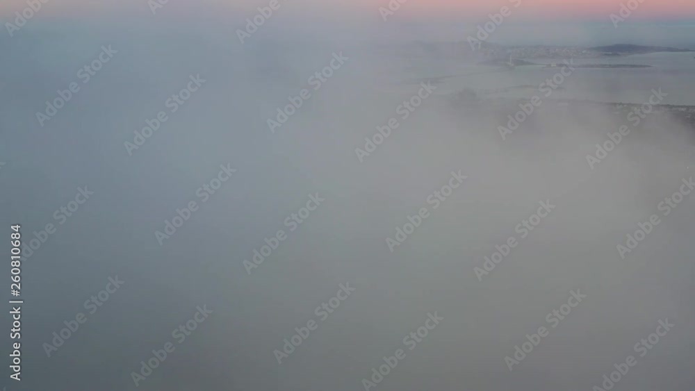 Aerial View of Clouds and San Francisco Bay Area at Dawn