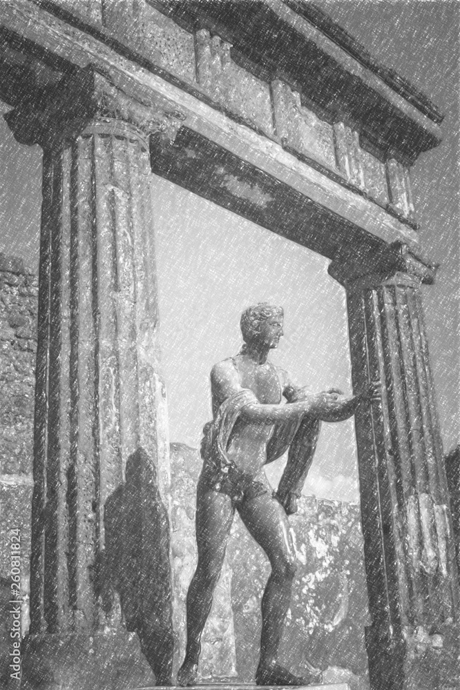 Pompeii, ancient roman statue of apollo
