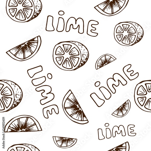 Lemon and lime seamless pattern in hand drawn style