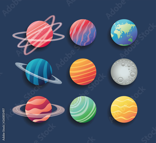 group of planets spacial icons