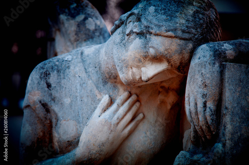 Tela Sad angel on the tomb as symbol of death, pain and sorrow