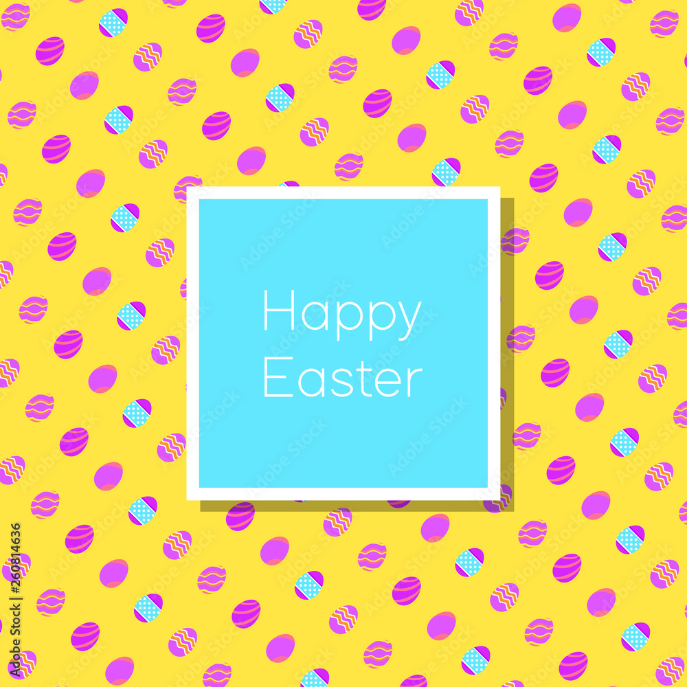 Funny and Colorful Happy Easter greeting card with rabbit, bunny illustration,eggs, banner,flag and text Funny and Colorful Happy Easter greeting card with rabbit, bunny illustration,eggs, banner,flag and text