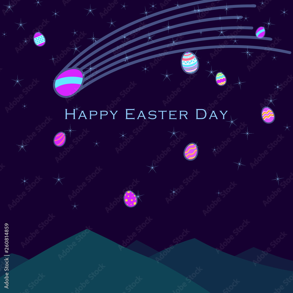 Funny and Colorful Happy Easter greeting card with illustration of eggs, and text