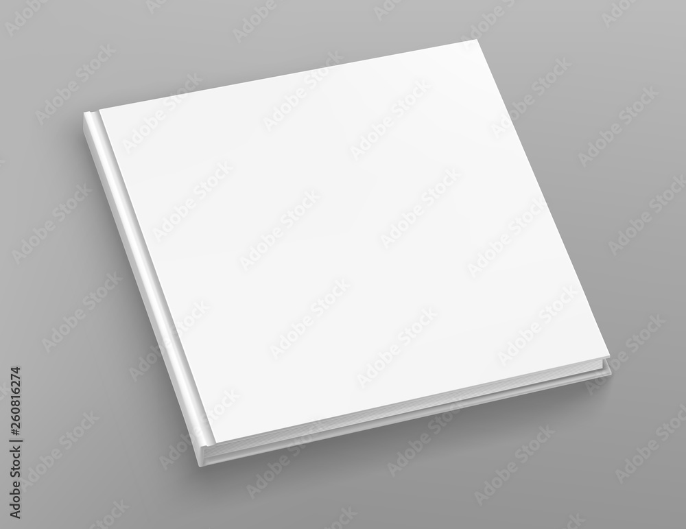 White hardcover square book album vector mock up on grey table. White hardcover square book album vector mock up on grey table.