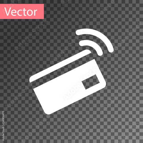 White Contactless payment with nfc card icon isolated on transparent background. Card with radio wave sign. Credit card payment. Vector Illustration