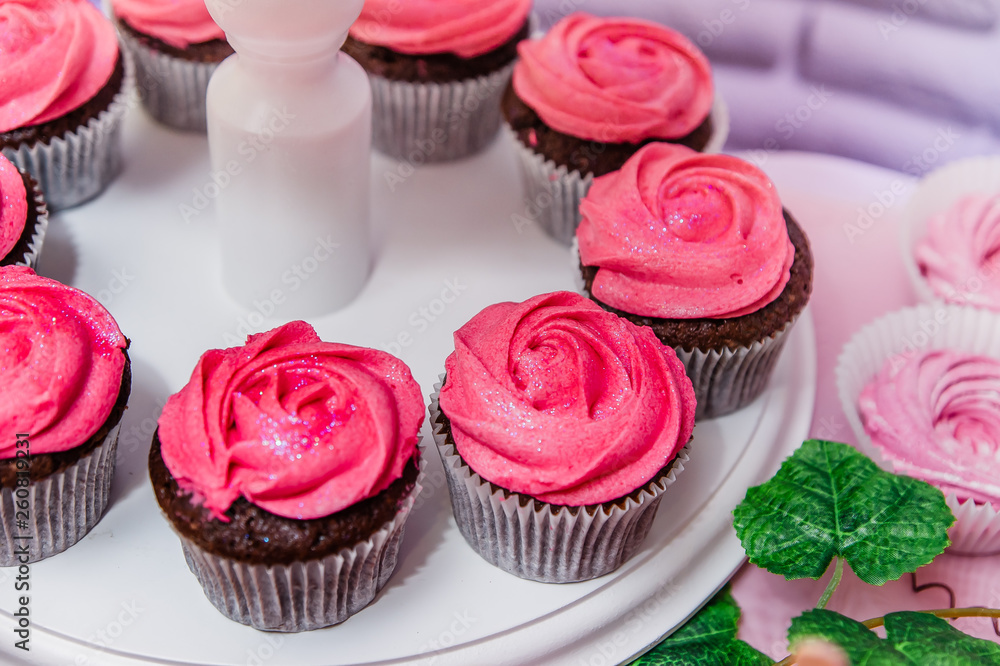 chocolate cupcakes with pink cream