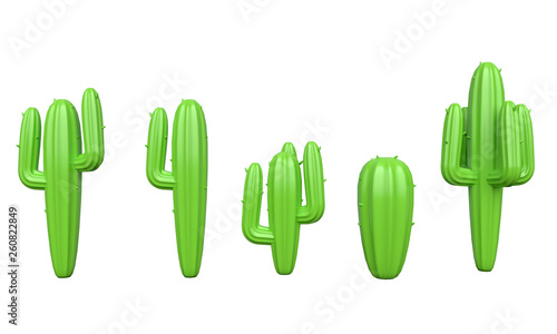 Set of green cactus isolated on white background. 3d rendering