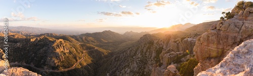 A panorama view down from Mount Lemmon, Arizona at sunset.