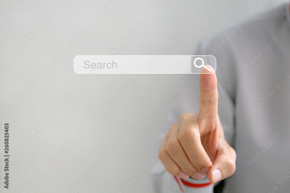 Searching Browsing Internet Data Information Networking Concept,Business man clicking internet search page on computer touch screen,copy space.