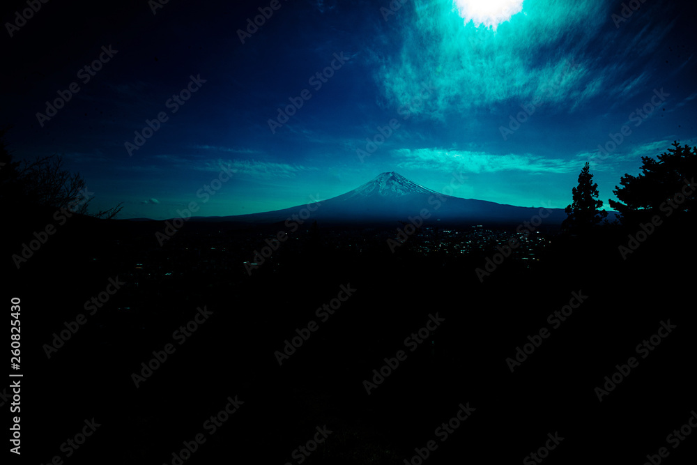 Fuji Mountain at Kawaguchiko lake in Japan,silhouette tone