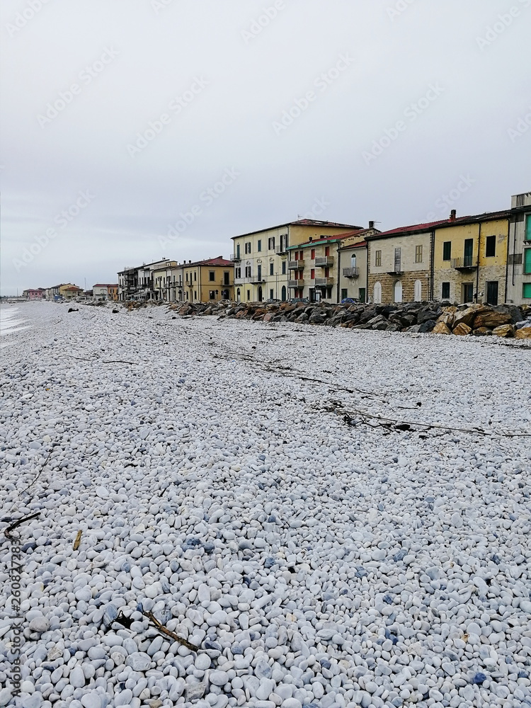 Marina di Pisa, Italy. Region Toscana. View on the city, beach and sea. Ligurian sea. Marina di Pisa, Italy. Region Toscana. View on the city, beach and sea. Ligurian sea.