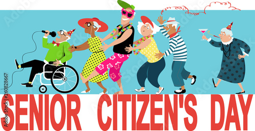 Group of active seniors celebrate Senior Citizen's Day, EPS 8 vector illustration
