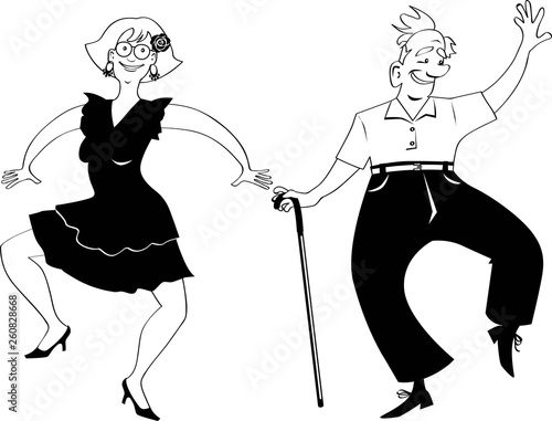 Cute senior couple dancing, EPS 8 vector illustration, no white objects