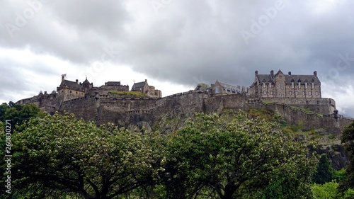 Panoramic view of Edinburgh Castle under cloudy sky, typical weather in Scotland