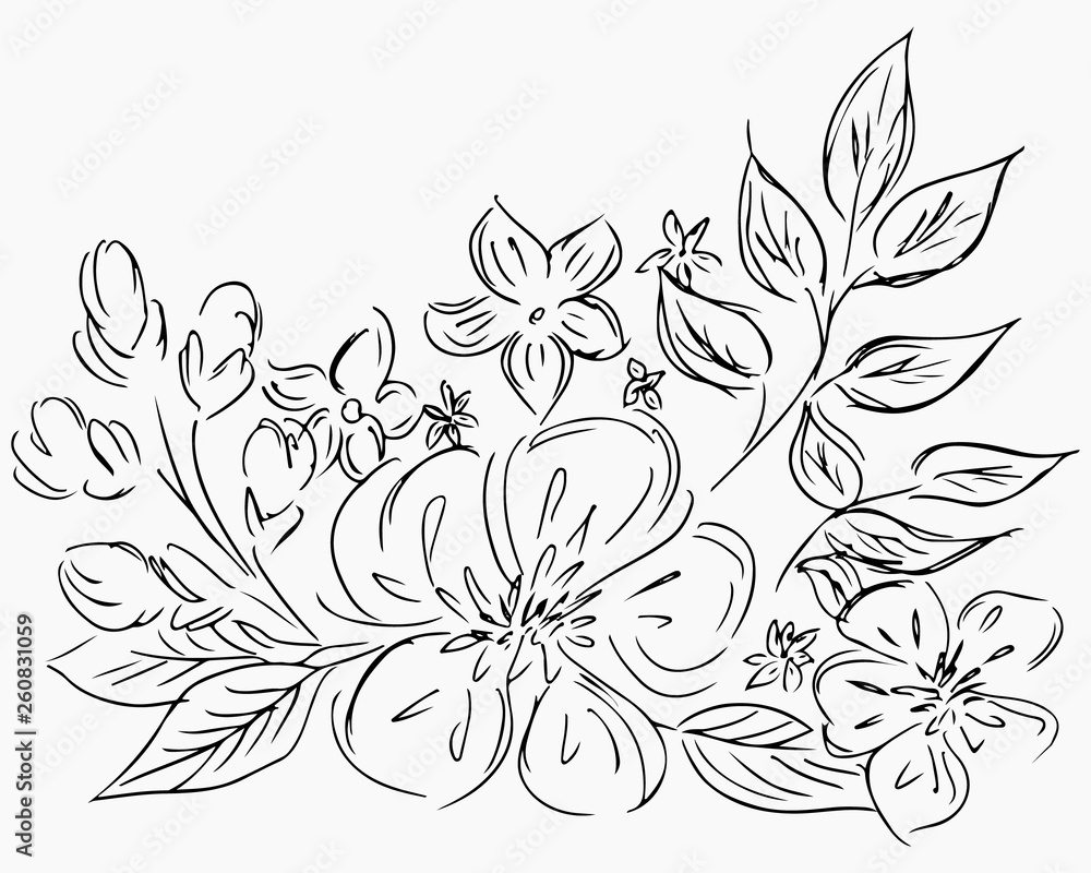 Hand Drawn Vector Illustrations Of Abstract Set of Flowers Isolated on White. Hand Drawn Sketch of a Flowers Hand Drawn Vector Illustrations Of Abstract Set of Flowers Isolated on White. Hand Drawn Sketch of a Flowers