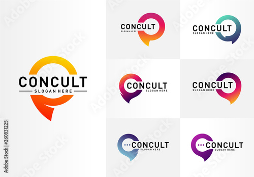 Set of Business Consulting Logo Concept. App Chat Talk Bubble Logo Vector. Icon Symbol