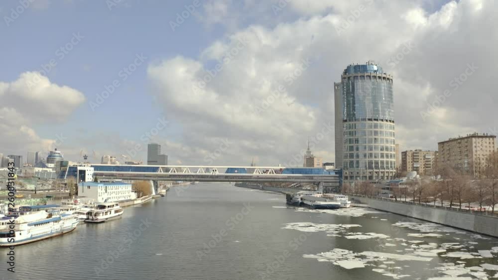 Aerial view of the Moscow river in spring. Moscow, Russia Aerial view of the Moscow river in spring. Moscow, Russia