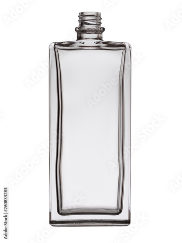Empty glass perfume squared bottle isolated on a white background