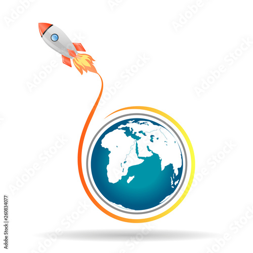 Colorful rocket launch  flying from the earth planet vector illustration