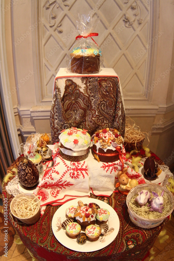 still life with festive Easter cakes. Easter holiday, traditional food. Christ is risen