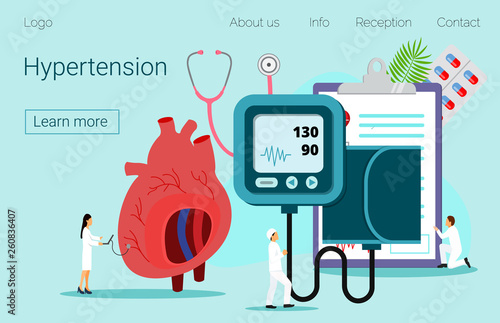 Health concept of hypotension and hypertension disease. Symptoms and prevention blood pressure health or healthy vector illustration, it is landing page, website, app, banner. photo