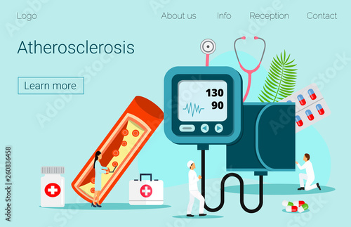 High Cholesterol Blood Pressure and Atherosclerosis Tiny People Character Concept Vector Illustration. It is landing page, website, app, banner.
