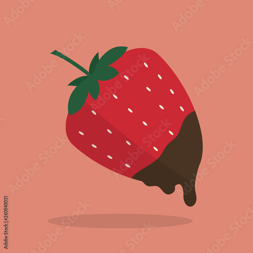 beautiful strawberry dipped in chocolate, strawberry with chocolate drop, strawberry with flowing chocolate, chocolate dripping on strawberry. flat vector illustration design.
