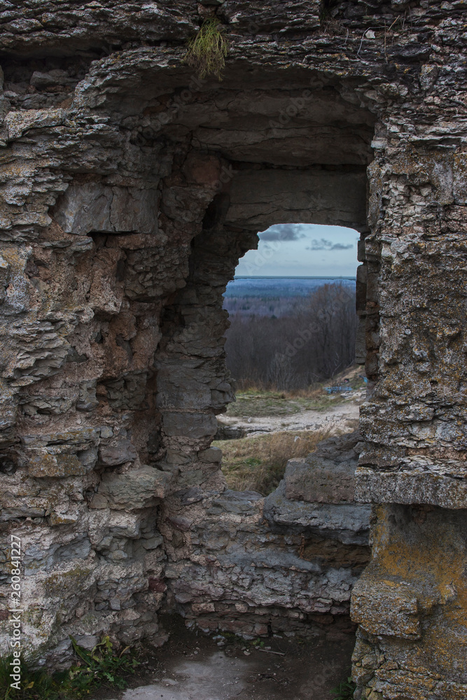 window in the stone wall of the old fortress