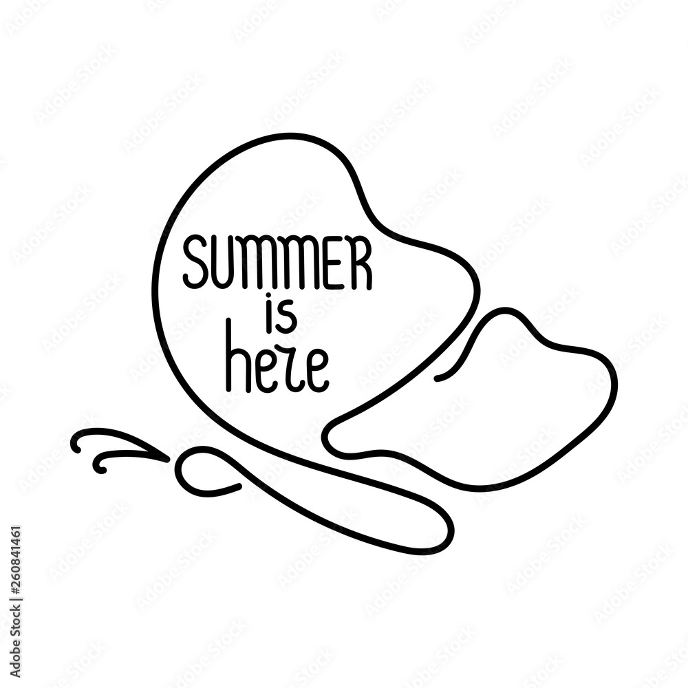 Summer is here. The inscription on the wing of a butterfly, one line drawn . Vector