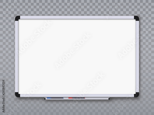 Whiteboard for markers on transparent background. Office board. Vector