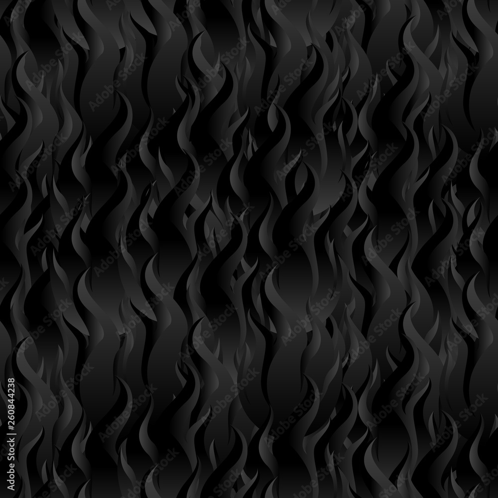 Flame Fire Seamless Pattern Background. Black Digital Background Made of Interweaving Curved Shapes. Seamless Wrapping Paper Pattern