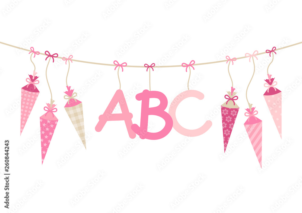 Hängende Bunte Schultüten & ABC Mädchen Pink