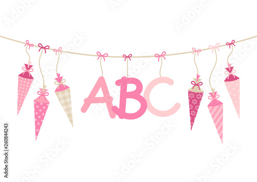 Hängende Bunte Schultüten & ABC Mädchen Pink