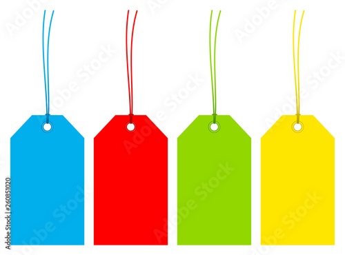 4 Bunte Hangtags Blau/Rot/Grün/Gelb