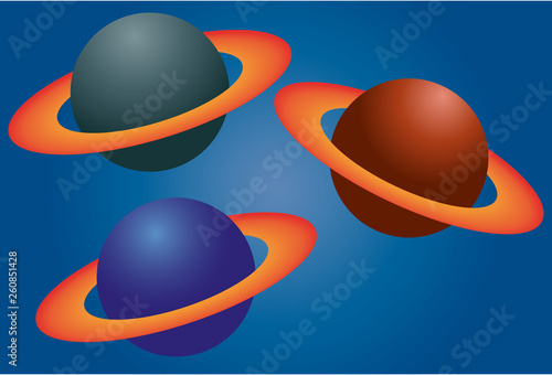 Tres planetas con anillos.