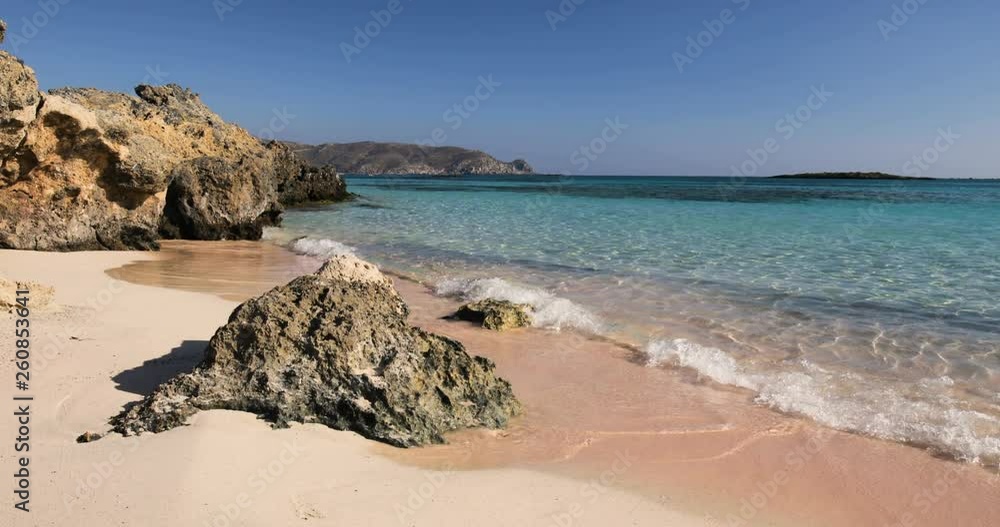 Elafonissi beach on Crete island with azure clear water, Greece, Europe. Crete is the largest and most populous of the Greek islands. 