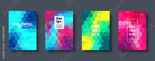 Hexagonal polygonal abstract background. Colorful triangle gradient design. Low poly hexagon shape banner. Vector illustration.