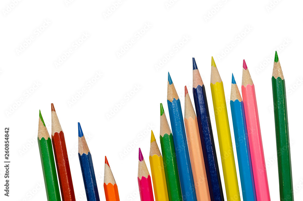 Close up color pencils isolated on white background. Close up color pencils isolated on white background.