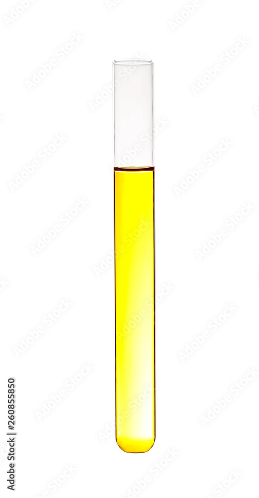 Test tube with color liquid on white background. Solution chemistry Test tube with color liquid on white background. Solution chemistry