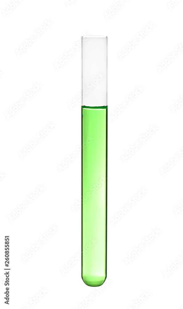 Test tube with color liquid on white background. Solution chemistry Test tube with color liquid on white background. Solution chemistry