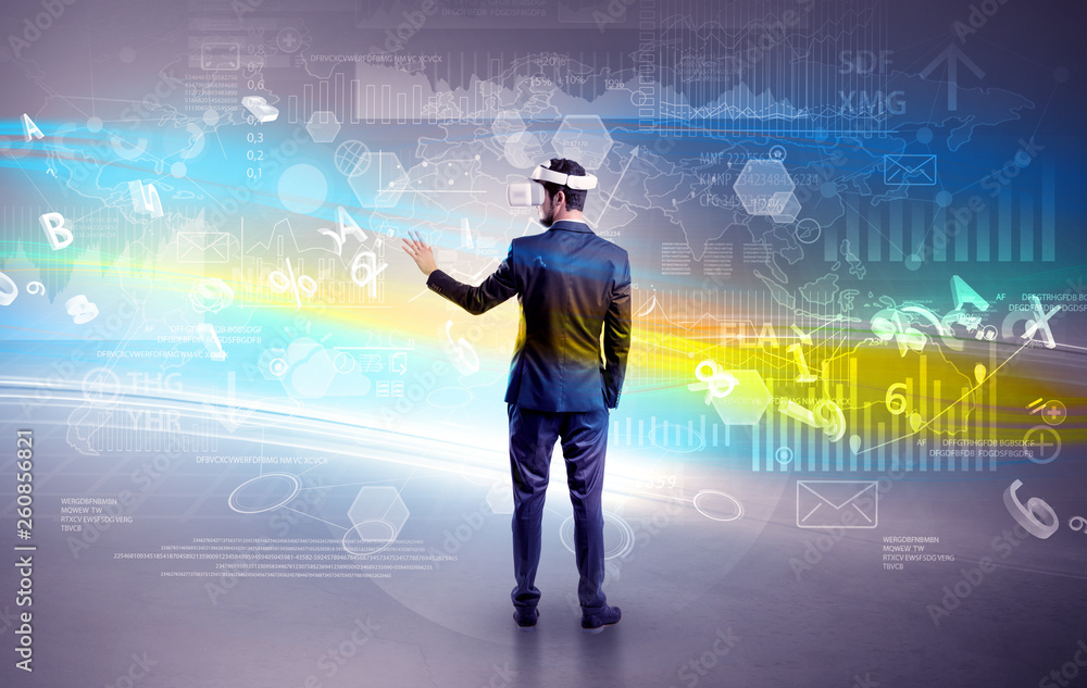 Businessman checking 3d reports and datas with vj glasses
Businessman checking 3d reports and datas with vj glasses