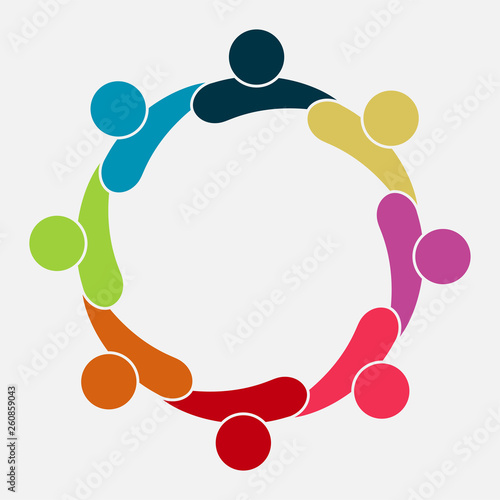 Vector graphic group connection logo.Eight people in the circle.logo team work,Vector illustration