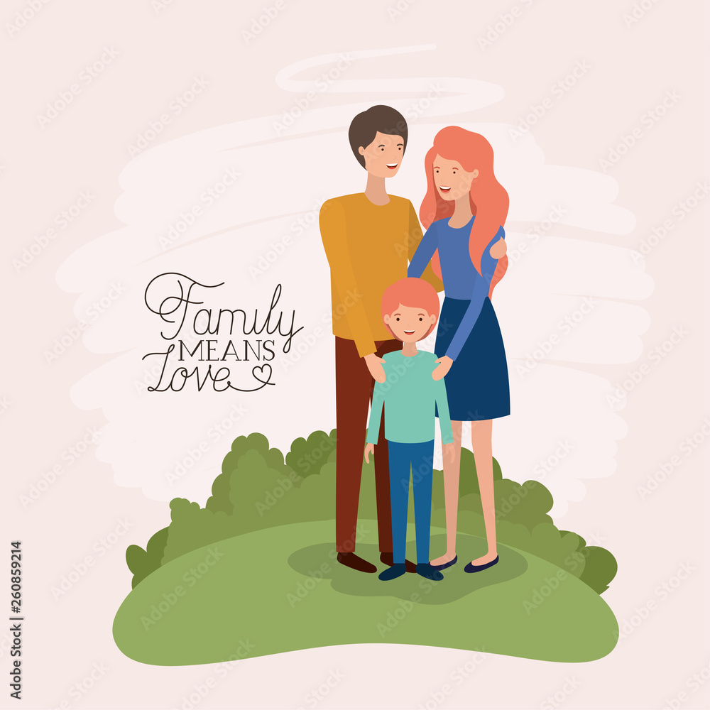 family day card with parents and son in the field family day card with parents and son in the field