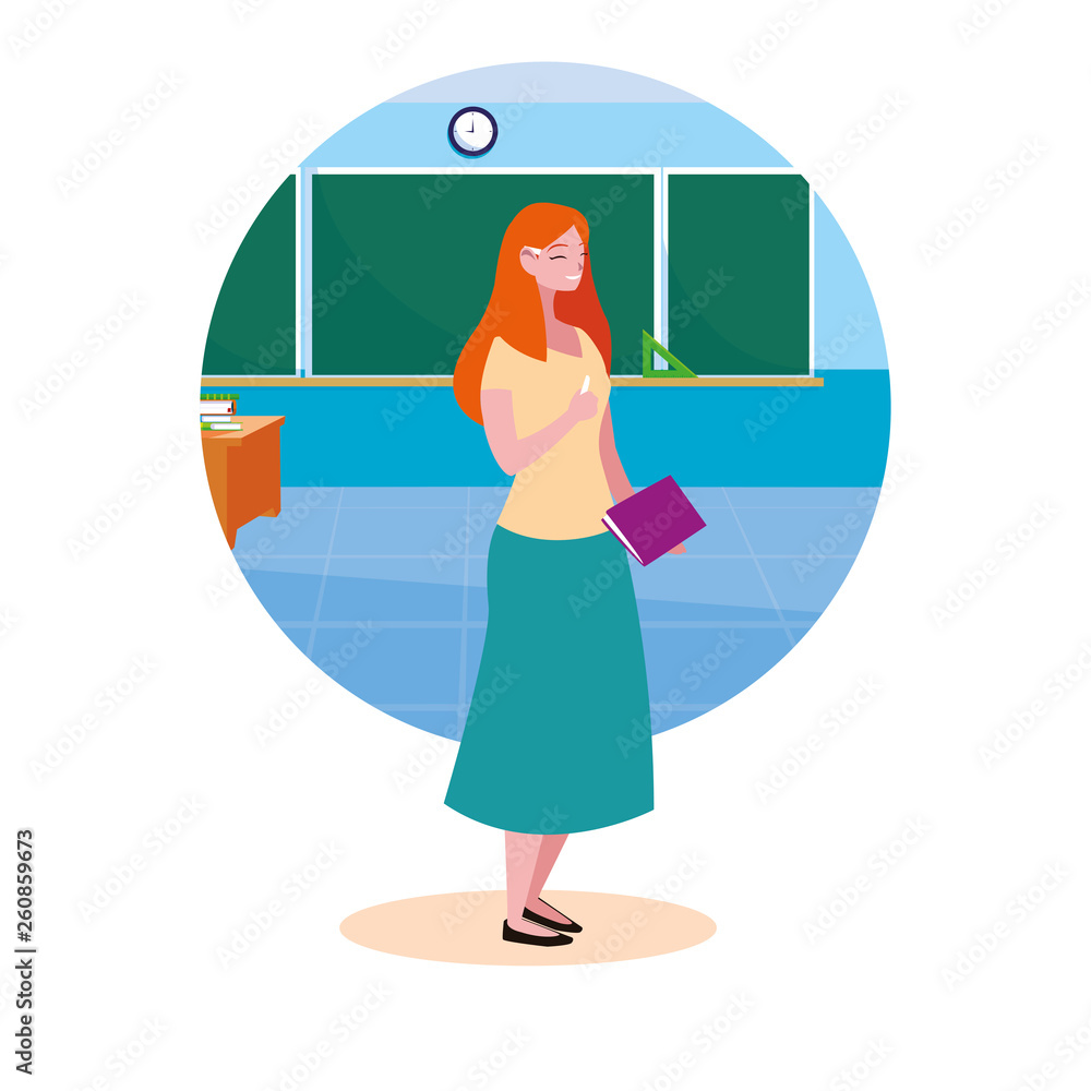 teacher female with frame of classroom