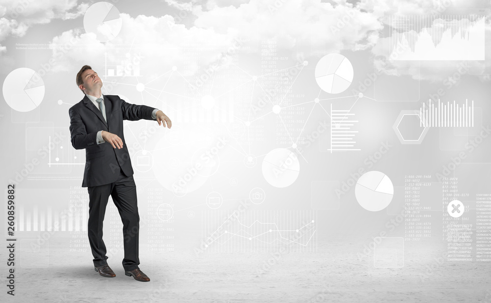 Workaholic businessman dreaming about his work, report, graphs and charts
Workaholic businessman dreaming about his work, report, graphs and charts