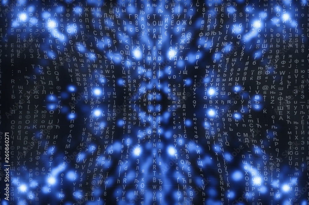 Blue matrix digital background. Abstract cyberspace concept. Characters fall down. Matrix from symbols stream. Virtual reality design. Complex algorithm data hacking. Cyan digital sparks. Blue matrix digital background. Abstract cyberspace concept. Characters fall down. Matrix from symbols stream. Virtual reality design. Complex algorithm data hacking. Cyan digital sparks.