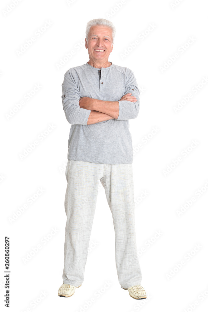 Portrait of senior man posing on white background, full length Portrait of senior man posing on white background, full length