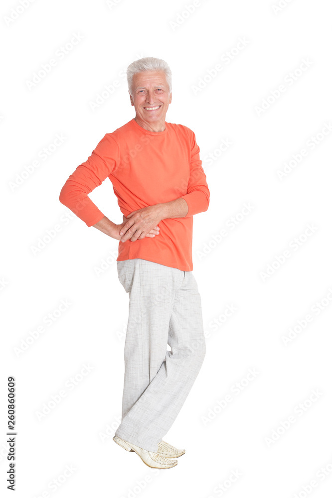 Portrait of smiling senior man on white background Portrait of smiling senior man on white background