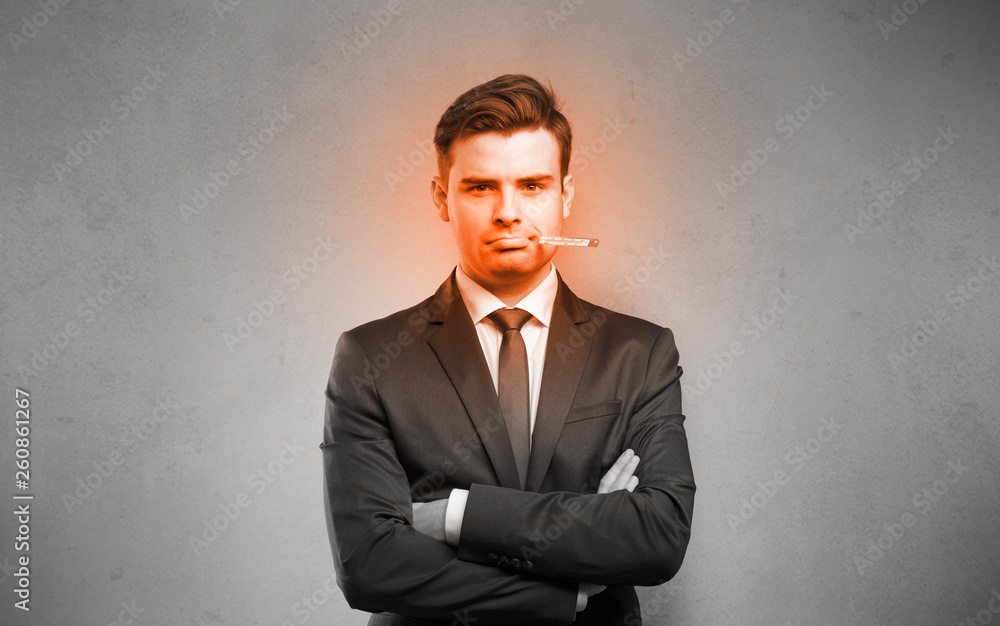 Fever businessman with burning red head concept
Fever businessman with burning red head concept